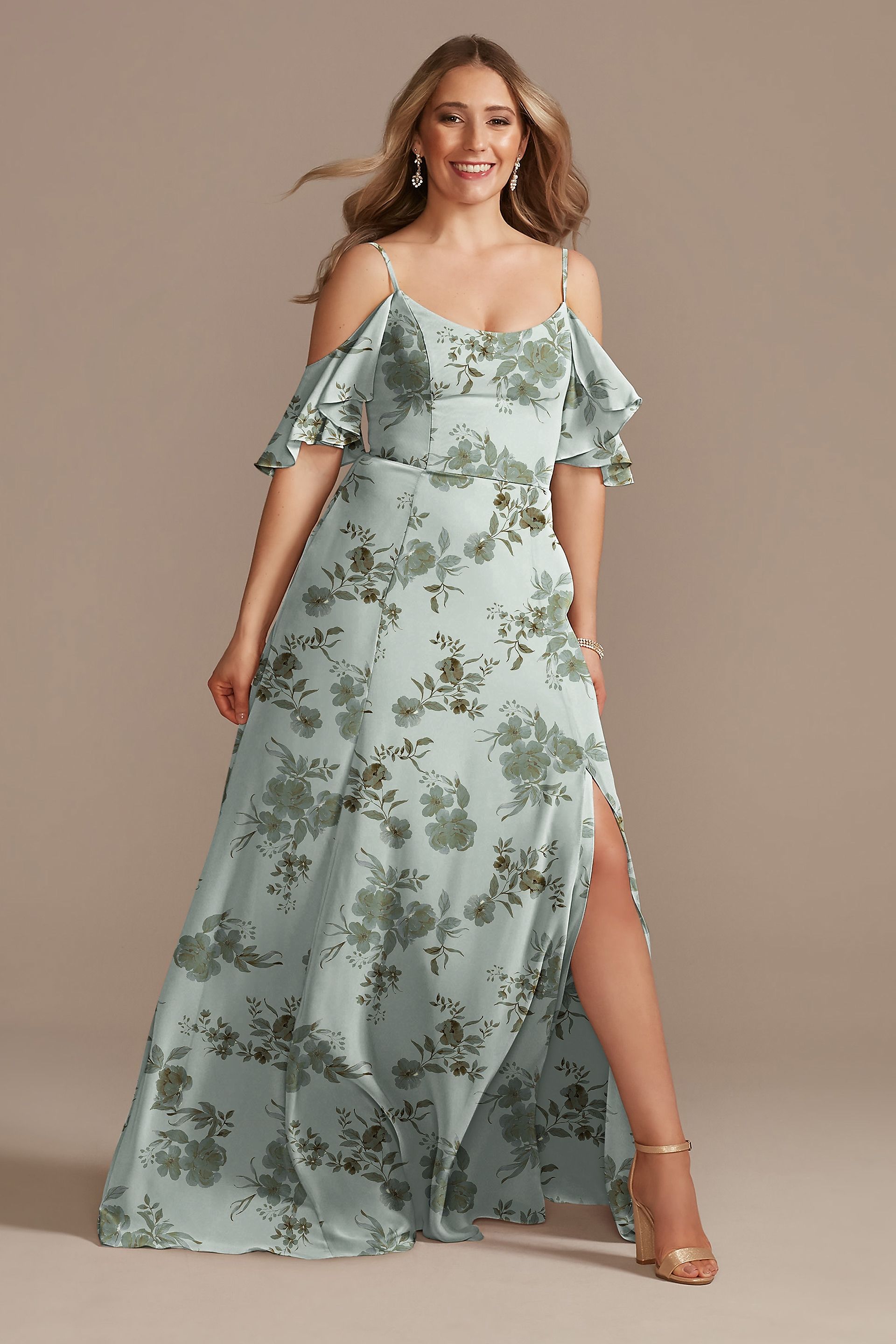 Picture of Cold-Shoulder Floral Print Chiffon Dress